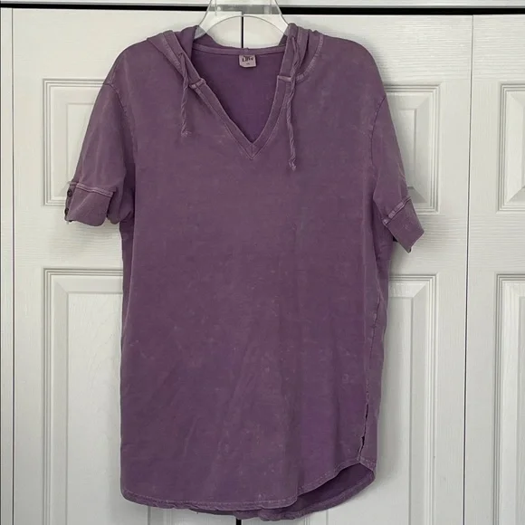 Sew In Love Purple Tye Dye Mint Hooded Short Sleeve Hooded Top Womens Size 1X - Picture 1 of 9